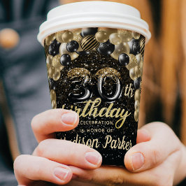 Luxus 30. Geburtstag Schwarzes Gold Personalisiert Pappbecher