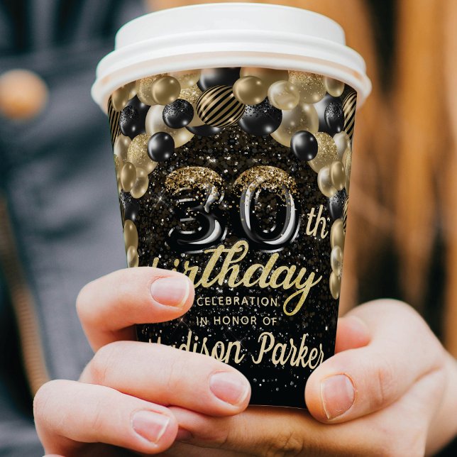 Luxus 30. Geburtstag Schwarzes Gold Personalisiert Pappbecher (Von Creator hochgeladen)