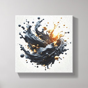 Luxus-3D-Fluid-Splash-Art - Dynamisches Gold und M Leinwanddruck