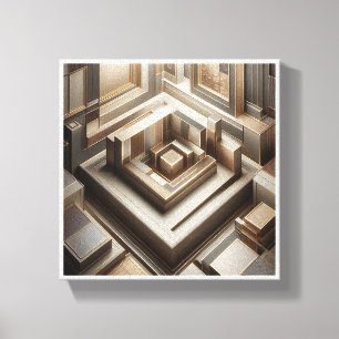 Luxus-3D-Geometrie-Labyrinth - Moderne Gold- und G Leinwanddruck