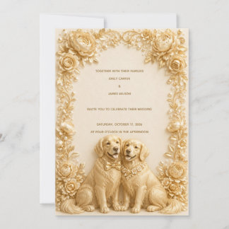 Luxus 3D Gold Golden Retriever Hochzeits-Einladung Einladung