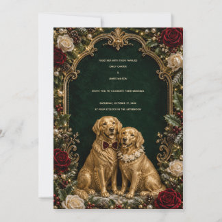 Luxus 3D Gold Golden Retriever Weihnachten Hochzei Einladung