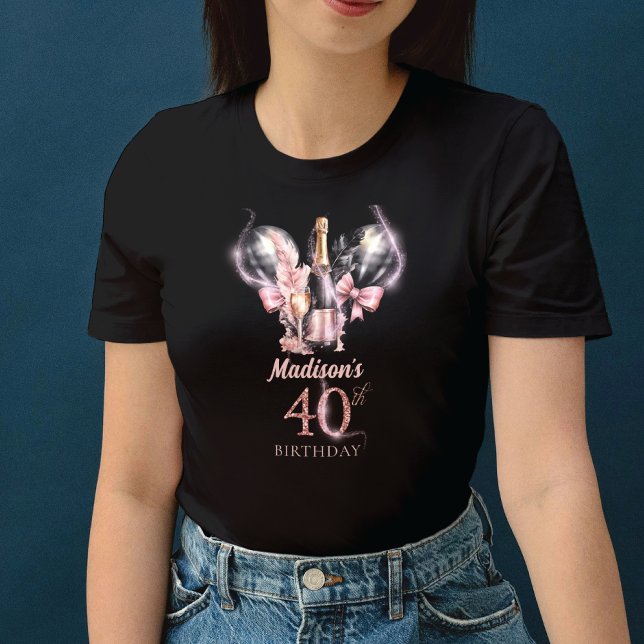 Luxus 40. Geburtstag Black Pink Champagne T-Shirt (Von Creator hochgeladen)