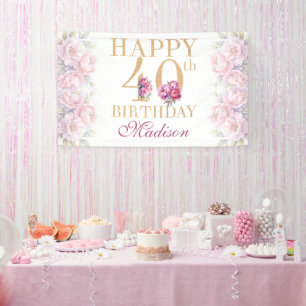 Luxus 40. Geburtstag Peonies Pink Gold Glitzer Banner