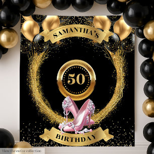Luxus 50. Geburtstag Hintergrund Rosa Glitzer Heel Wandteppich