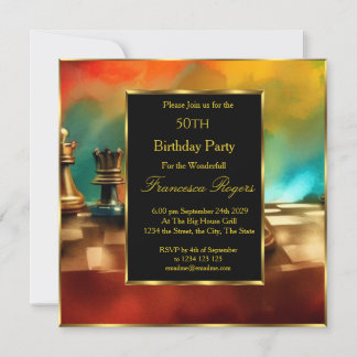 Luxus 50. Geburtstagsparty Gold Black Multicolor Einladung