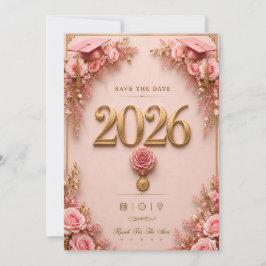 Luxus-Abschlusskarte in Rosa und Gold 2026