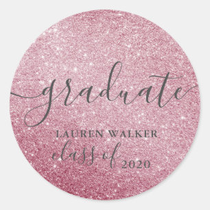 Luxus-Absolventen-Rosen-Glitter-Monogramm-Aufklebe Runder Aufkleber