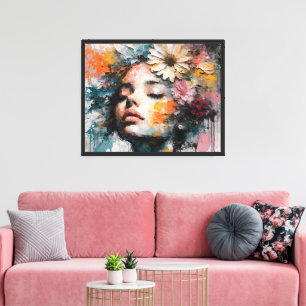 Luxus-Abstraktes-Blumen-Frauen-Porträt-Wandkunst Leinwanddruck