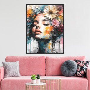 Luxus-Abstraktes-Blumen-Frauen-Porträt-Wandkunst Leinwanddruck