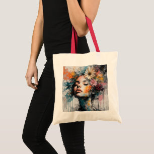 Luxus-Abstraktes-Blumen-Frauen-Porträt-Wandkunst Tragetasche