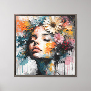 Luxus-Abstraktes Florales Frauenporträt Wandkunst Leinwanddruck
