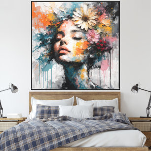 Luxus-Abstraktes Florales Frauenporträt Wandkunst Leinwanddruck