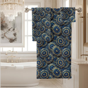 Luxus-Achat Geoden-Handtuch-Set - Marineblau & G Badhandtuch Set