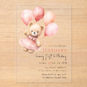 Luxus-Acrylbär Teddybär Mädchen 1. Geburtstag Acryleinladungen