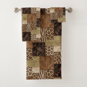 Luxus-African-Tierdruck   Dunkelbraun und Gold Badhandtuch Set