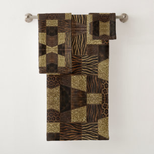 Luxus-African-Tierdruck   Dunkelbraun und Gold Badhandtuch Set
