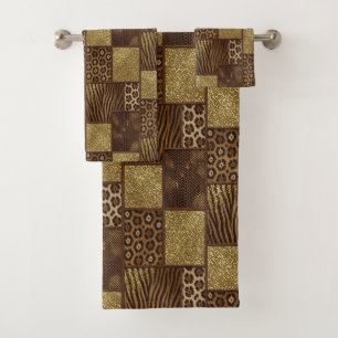 Luxus-African-Tierdruck   Dunkelbraun und Gold Badhandtuch Set