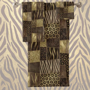 Luxus-African-Tierdruck Dunkelbraun und Gold Badhandtuch Set