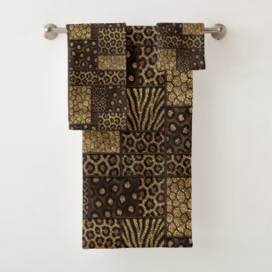 Luxus-African-Tierdruck   Dunkelbraun und Gold Badhandtuch Set
