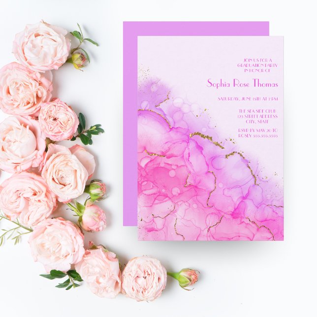 Luxus Alkohol Tinte Gold Glitzer Eleganter Abschlu Einladung (Von Creator hochgeladen)