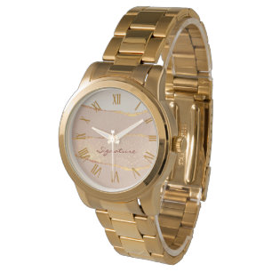 Luxus Anpassung Unterschrift Glitzer Rose Gold Armbanduhr