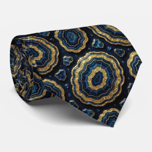 Luxus-Anzug Krawatte Navy Blau + Gold Geode Schl
