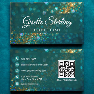 Luxus Aquamarin Gold Glitzer Esthetician QR Code Visitenkarte