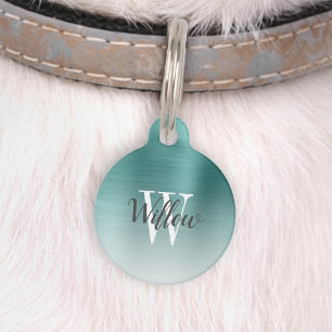Luxus Aquamarin Green Ombre Brushed Metal Monogram Haustiermarke