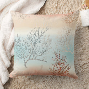 Luxus-Aquarell-Küstenkoralle & Ozeanwellen (1) Kissen
