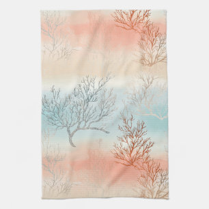 Luxus-Aquarell-Küstenkoralle & Ozeanwellen Geschirrtuch