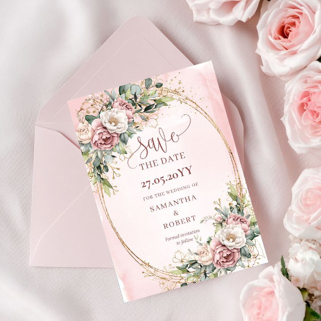 Luxus-Aquarell-Roségold-Blumen-Save-the-Date Save The Date (Luxury Watercolor Rose Gold Floral Save The Date)