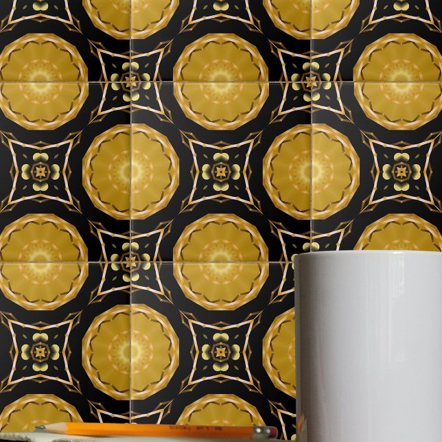 Luxus Arabesque Ethnic Mosaik Gold und Schwarz Fliese (Von Creator hochgeladen)