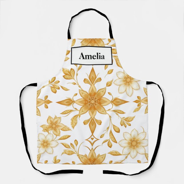 Luxus-Art-Deco-Gold-Blumen-Schürze Schürze (Vorderseite)