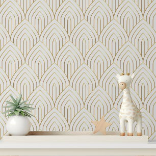 Luxus-Art-Deco-Peel-and-Stick-Tapete in Weiß und G Tapete