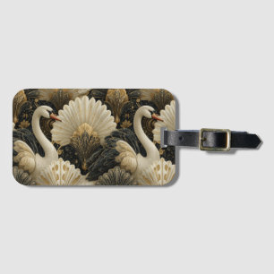 Luxus-Art-Deco-Schwan- und Gold-Filigran-Muster Gepäckanhänger