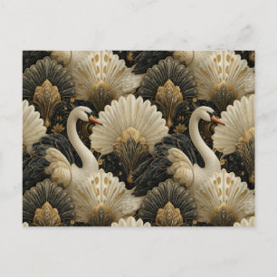 Luxus-Art-Deco-Schwan- und Gold-Filigran-Muster Postkarte