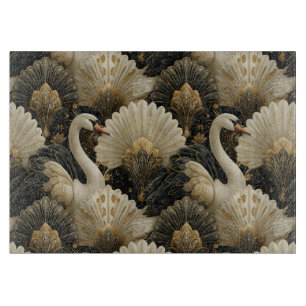 Luxus-Art-Deco-Schwan- und Gold-Filigran-Muster Schneidebrett