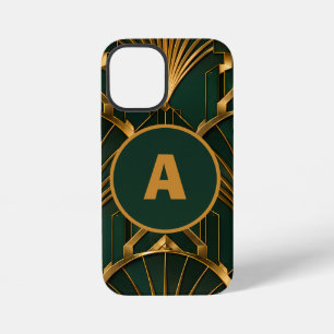 Luxus Art Deco Smaragdgrün Gold Monogramm iPhone 12 Mini Hülle