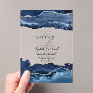 Luxus-Attrappe Glitter Navy und Silber-Achat Hochz Acryleinladungen