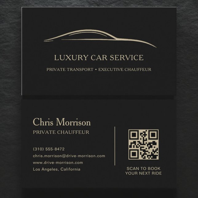Luxus-Autodienst QR-Code Schwarz & Gold Visitenkarte (Von Creator hochgeladen)