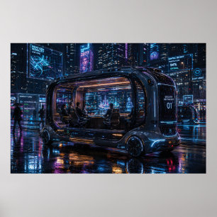 Luxus-Autonomie-Büropodest in der Cyberpunk-Stadt Poster