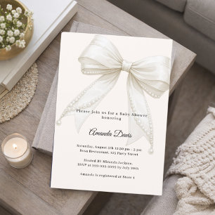 Luxus Babyparty mit neutralen Elfenbeinperlen Einladung