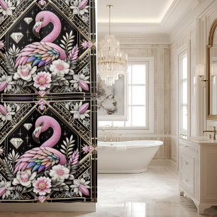 Luxus-Badezimmer Art Deco Flamingo Duschvorhang