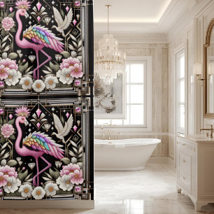 Luxus-Badezimmer Art Deco Flamingo Duschvorhang