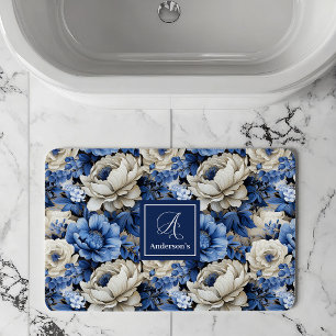Luxus Badezimmerteppich Blau Elfenbein Blumen Pers Badematte