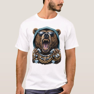 Luxus-Bär Streetwear – Goldkette Beast Mode T-Shirt