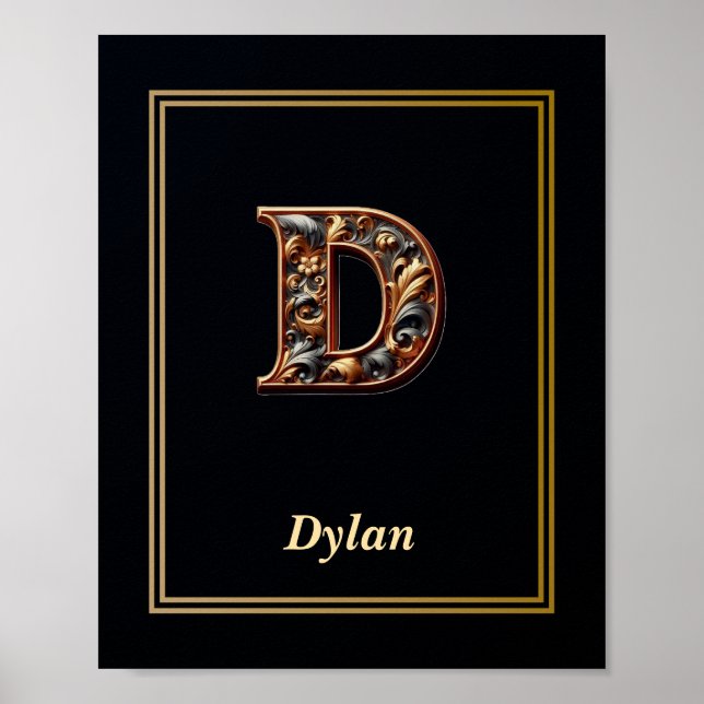 Luxus-Barock-Buchstabe D Monogramm Poster  (Vorne)
