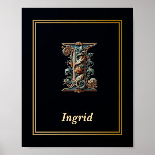 Luxus-Barock-Buchstabe I-Monogramm-Plakat Poster