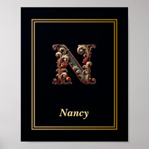 Luxus-Barock-Buchstabe N-Monogramm-Plakat Poster